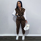 Plaid Patchwork Baseball Jacket Pants Sweatsuit FSL-203