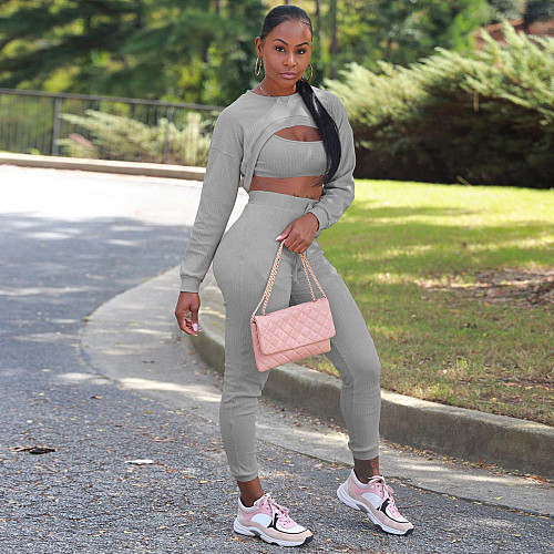 Long Sleeve Crop Top And Pants 3 Piece Sweatsuits TE-4503