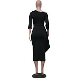 Elegant Skew Collar Irregular Ruffle Bodycon Dresses YS-835