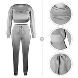 Long Sleeve Crop Top And Pants 3 Piece Sweatsuits TE-4503
