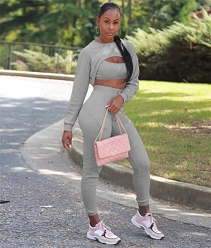 Long Sleeve Crop Top And Pants 3 Piece Sweatsuits TE-4503