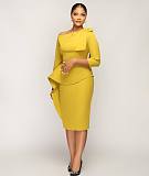 Elegant Skew Collar Irregular Ruffle Bodycon Dresses YS-835