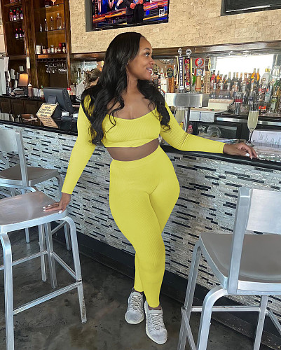 Sportswear Solid Color Elastic Crop Top Leggings Set OY-6393