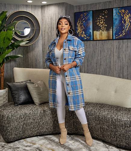 Streetwear Loose Long Plaid Woolen Shirt Coat CY-6071