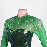 Sexy Diamond Hot Drill Mesh Feather Long Sleeve Dress NY-2560