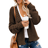 Solid Color Loose Casual Knitted Sweaters Cardigan HX-68202