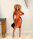 Cotton Tie Dye Print Long Sleeve Bodycon Dresses OM-1511
