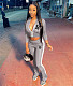 Casual Zip Jackets Crop Top Side Stripe Pants Sweatsuits NM-8540