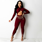 Sexy Cut Out Cross Wrap Long Sleeve Jumpsuit YF-9963