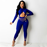 Sexy Cut Out Cross Wrap Long Sleeve Jumpsuit YF-9963