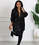 Turn Down Collar Long Sleeve Sequin Shirt Dresses NY-2625