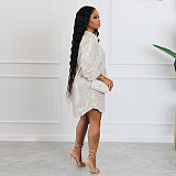 Turn Down Collar Long Sleeve Sequin Shirt Dresses NY-2625
