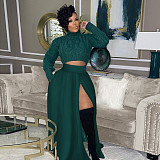 Chic Solid Color High Waist Zipper Slit Maxi Skirts SH-390442
