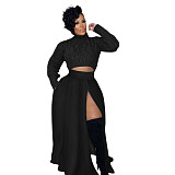 Chic Solid Color High Waist Zipper Slit Maxi Skirts SH-390442