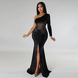 Sexy One Shoulder High Slit Birthday Evening Dress YF-10354