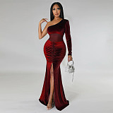 Sexy One Shoulder High Slit Birthday Evening Dress YF-10354