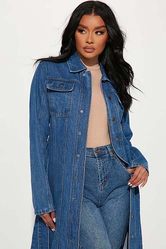 Casual Loose Single Breasted Denim Long Shirt Coat LA-3326