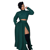 Chic Solid Color High Waist Zipper Slit Maxi Skirts SH-390442