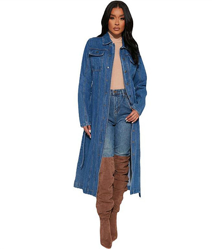 Casual Loose Single Breasted Denim Long Shirt Coat LA-3326