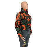 Stand Collar Zipper Orange Camo Cotton Padded Coat GLS-10044