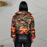 Stand Collar Zipper Orange Camo Cotton Padded Coat GLS-10044