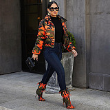 Stand Collar Zipper Orange Camo Cotton Padded Coat GLS-10044