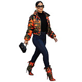 Stand Collar Zipper Orange Camo Cotton Padded Coat GLS-10044