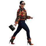 Stand Collar Zipper Orange Camo Cotton Padded Coat GLS-10044