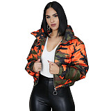 Stand Collar Zipper Orange Camo Cotton Padded Coat GLS-10044