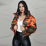 Stand Collar Zipper Orange Camo Cotton Padded Coat GLS-10044