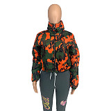 Stand Collar Zipper Orange Camo Cotton Padded Coat GLS-10044