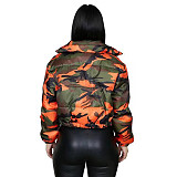 Stand Collar Zipper Orange Camo Cotton Padded Coat GLS-10044