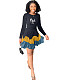 Autumn Patchwork Ruffles Hem Pleated Mini Dress OQ-463