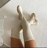Plus Size Fly Knee Round Toe High Leg Woven Boots RS-341
