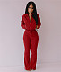 Casual Solid Zipper Jackets Flare Pants 2 Piece Sets OQ-040
