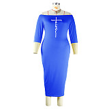 Fall Off Shoulder Letter Print Casual Plus Size Dresses JLY-19509