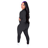 Casual Zipper Stand Collar Jacket Tops Sporty Pants Set TE-4508
