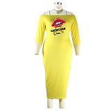 Fall Off Shoulder Letter Print Casual Plus Size Dresses JLY-19509