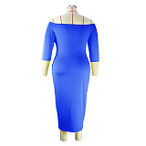 Fall Off Shoulder Letter Print Casual Plus Size Dresses JLY-19509