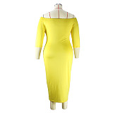 Fall Off Shoulder Letter Print Casual Plus Size Dresses JLY-19509