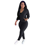 Casual Zipper Stand Collar Jacket Tops Sporty Pants Set TE-4508