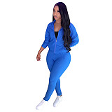 Casual Zipper Stand Collar Jacket Tops Sporty Pants Set TE-4508