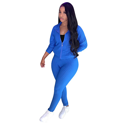 Casual Zipper Stand Collar Jacket Tops Sporty Pants Set TE-4508