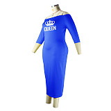 Fall Off Shoulder Letter Print Casual Plus Size Dresses JLY-19509