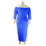 Fall Off Shoulder Letter Print Casual Plus Size Dresses JLY-19509