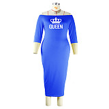 Fall Off Shoulder Letter Print Casual Plus Size Dresses JLY-19509
