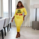Fall Off Shoulder Letter Print Casual Plus Size Dresses JLY-19509