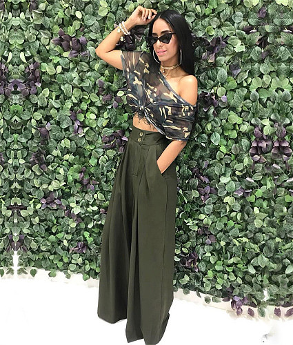 Chic Solid Color High Waist Loose Wide Leg Pants SH-390440