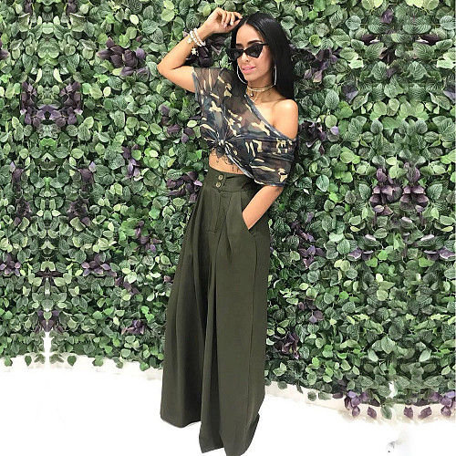 Chic Solid Color High Waist Loose Wide Leg Pants SH-390440
