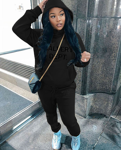 Letters Print Fleece Hoodies Sweatpants 2 Pcs Sets DN-8999G2